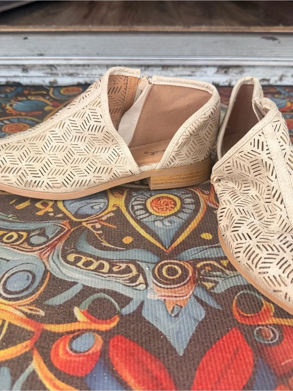 Qupid Cream Laser-Cut Slip-On Flats